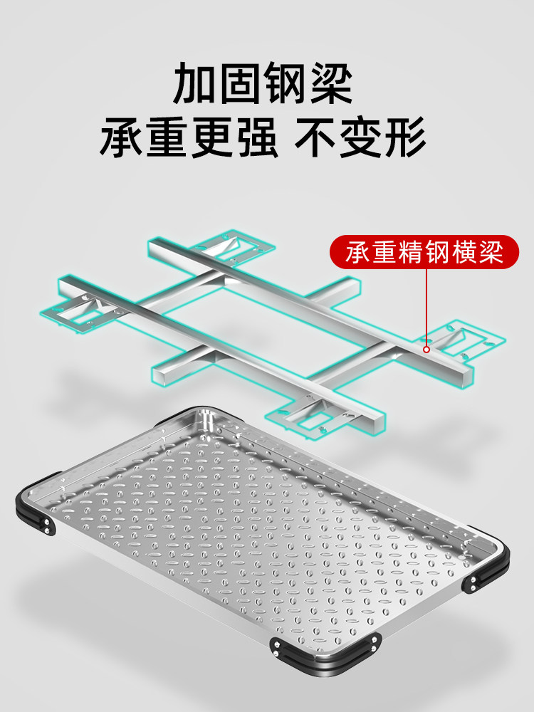 Handcart for Carrying Goods, Steel Plate Trolley, Hand-Pushed Cart, Transport Cart, Household Flatbed Cart, Portable Folding Cart, Hand-Pulled Cart
