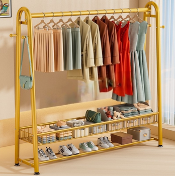 Simple Floor-Standing Clothes Rack for Bedroom, Home Use, Indoor Coat Rack, Balcony Clothes Drying Rack, Floor-Standing Rod-Type Rack