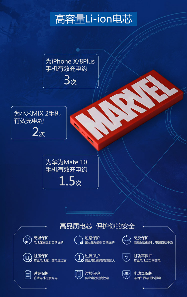 Avengers 3 Marvel LOGO Sạc Po đôi U port 10000 mAh điện thoại di động