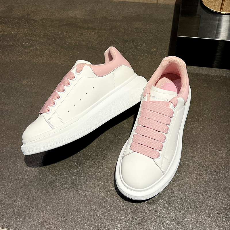 Classic Versatile Thick-Soled Height-Increasing Jelly Pink White Sneakers for Women 2026 New Genuine Leather Lace-Up Casual Sneakers for Women Trendy