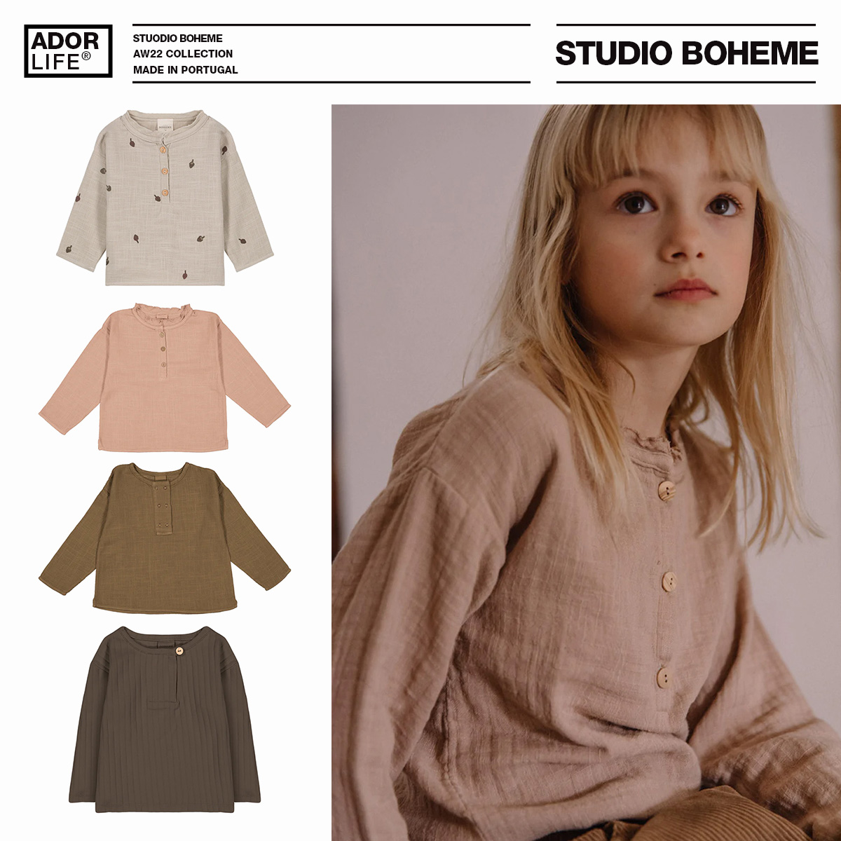 ・AW22 New French Boheme GOTS Certified Organic Cotton Children Comfortable Printing T-shirts