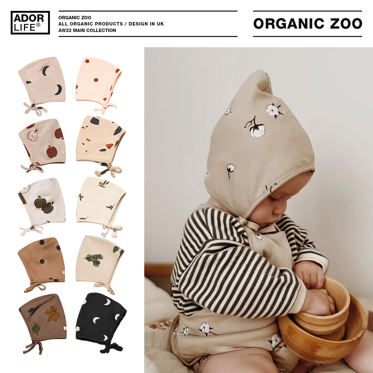 ★ 22AW spot UK Organic Zoo Organic Cotton Infant and Young Children Ultra Cute Point Hat