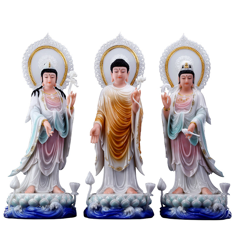 Han Bai Jade Stone Sculpture Western 3 Holy Pendulum Piece View Video of Amitabha Buddha Standing Buddha Statue Grand Trend to Bodhisattva