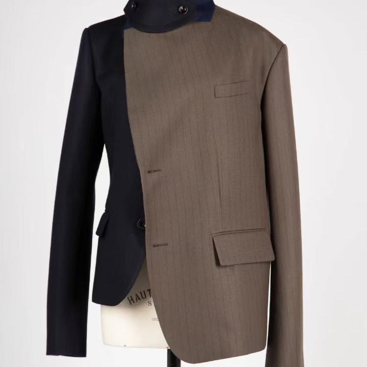 Fog Sacai Spring 2026 Guan Zhilin Style Patchwork Asymmetrical Suit Loose Color-Block Blazer for Women