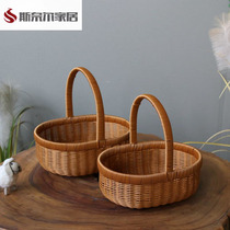 Pastoral style portable fruit basket imitation rattan woven picnic basket shopping basket picking storage basket gift basket flower basket