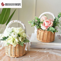 Flower basket flower girl rattan weaving portable photography props picnic flower basket flower arrangement ornaments basket egg gift