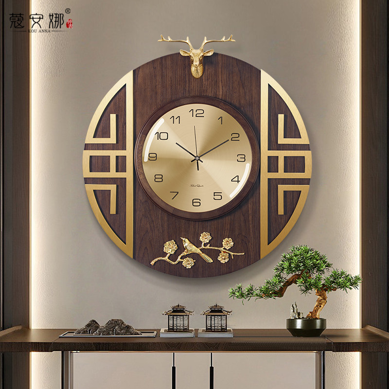 New Chinese hanging clock Living room light extravagant brass decorative clock Home mute minimalist Atmosphere hanging wall Table quartz Clock Table-Taobao