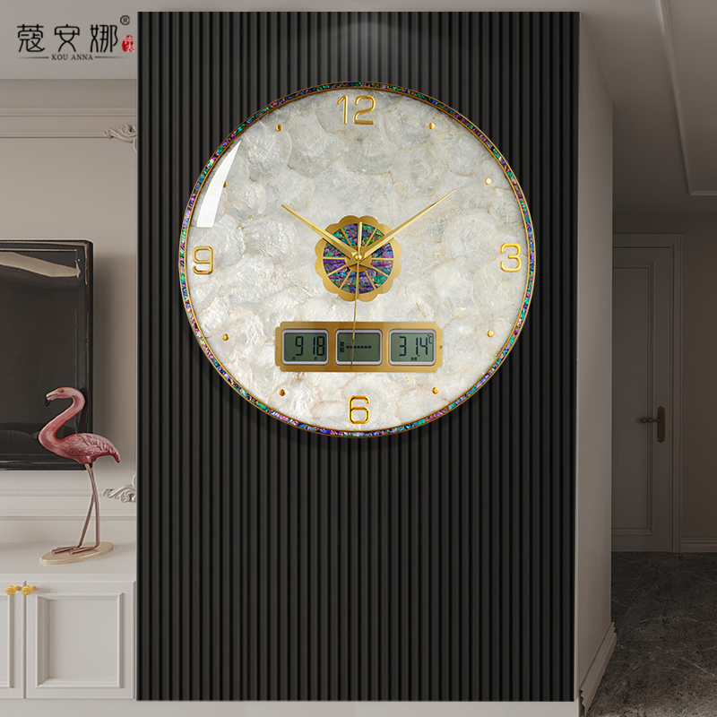 Brass hanging bell modern minimalist muted round clock home living room quartz clock creative round hanging wall decorative table-Taobao