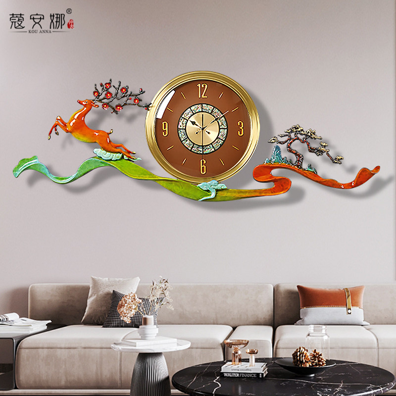 New Chinese brass clock hanging bell sitting room light lavish atmosphere clock home fashion hanging wall decoration Livocal quartz clock-Taobao