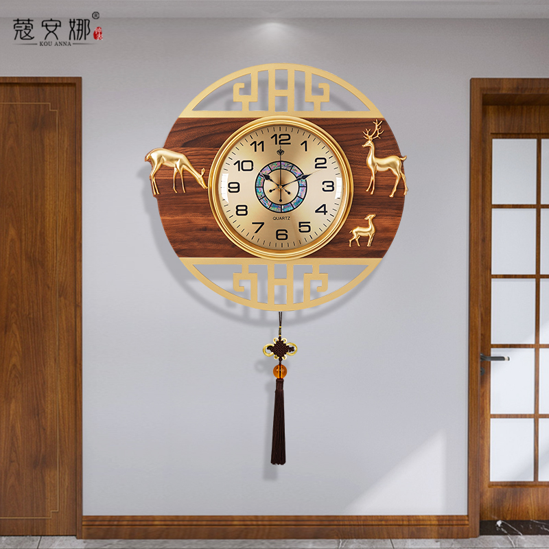 New Chinese light extravagant hanging bell living room 2023 new decoration timepiece home hanging wall silent clock atmospheric quartz clock-Taobao