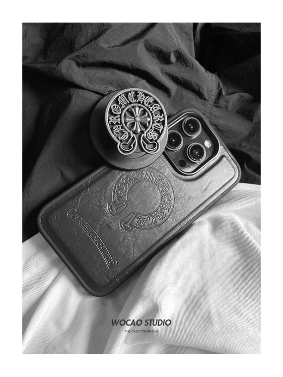 Chrome Hearts Black Leather Metal Cross iPhone Case