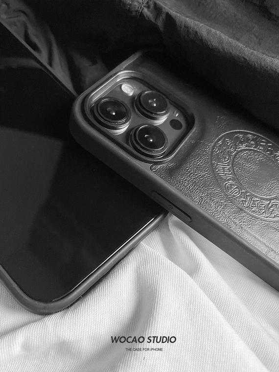 Chrome Hearts Black Leather Metal Cross iPhone Case