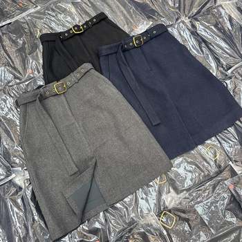 High-End Simple Commuter Style Woolen Skirt with Slit and Thick Fabric, Mid-Length Boot Skirt for Winter 2025