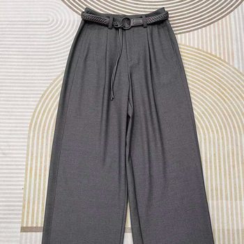 Casual Design Woven Belt Work Clothing Casual High-Waisted Wide-Leg Pants Women's Loose and Stylish Long Pants 2025 Autum