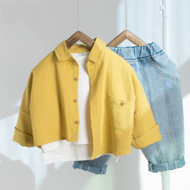 2021 Spring and autumn boys  shirts Long-sleeved cotton baby spring and autumn childrens tops New trendy Korean childrens shirts