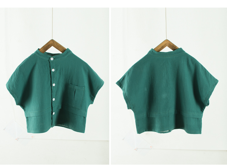 Áo sơ mi nam tay ngắn mùa hè 2019 trẻ em cotton và vải lanh mỏng trẻ em Hàn Quốc cổ đứng trẻ em mặc - Áo sơ mi áo sơ mi cho bé trai 8 tuổi