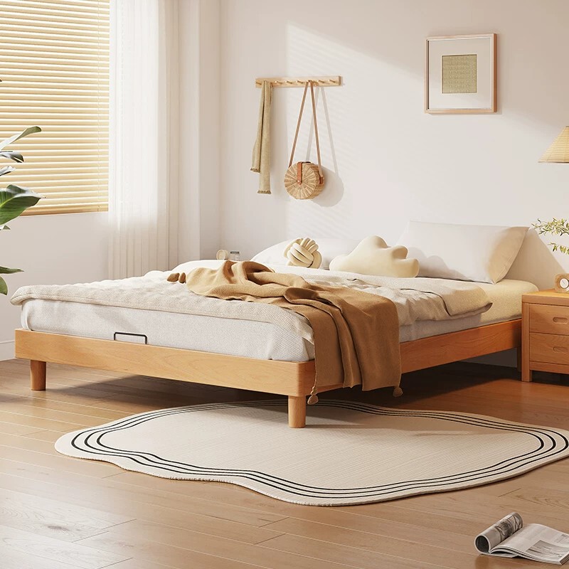 All-Beech Wood Bed Frame Without Headboard Tatami 1.2m Solid Wood Single Bed Bedroom 1.35m Small Apartment Children's Room All-Beech Wood Bed Frame Without Headboard Tatami 1.2m Solid Wood Single Bed Bedroom 1.35m Small Apartment Children's Room