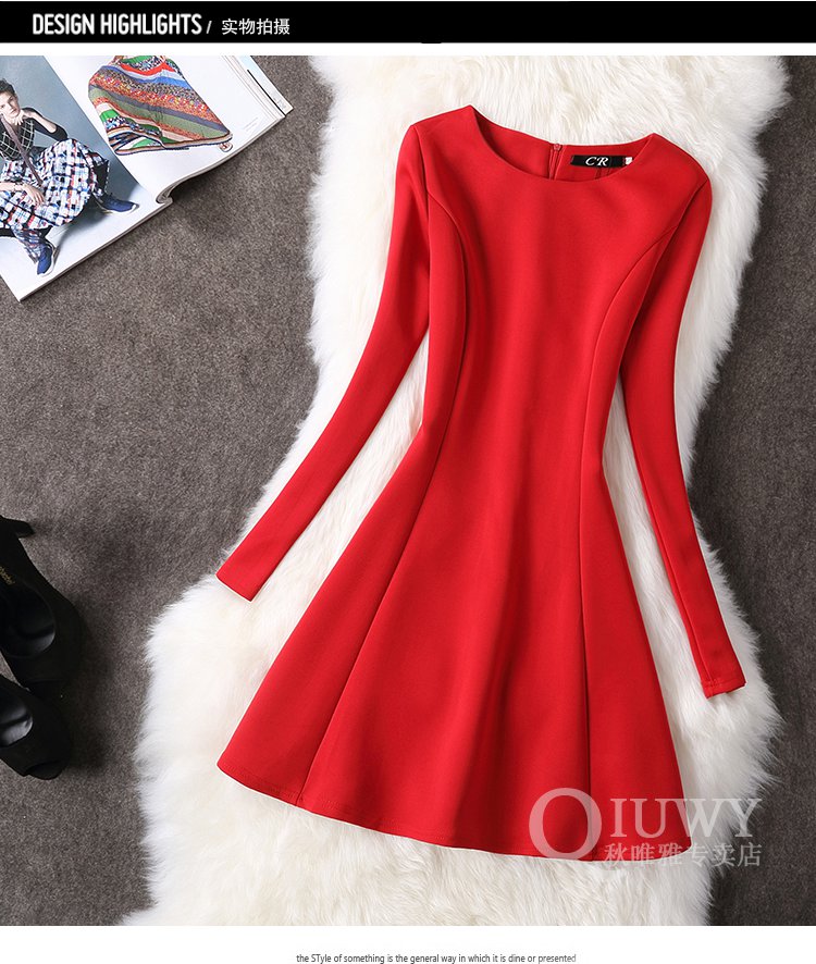 2017 mùa xuân mới của phụ nữ hàng Châu Âu triều Slim dài tay kích thước lớn dresses đáy một từ váy váy mùa xuân và mùa thu váy sát nách chữ a