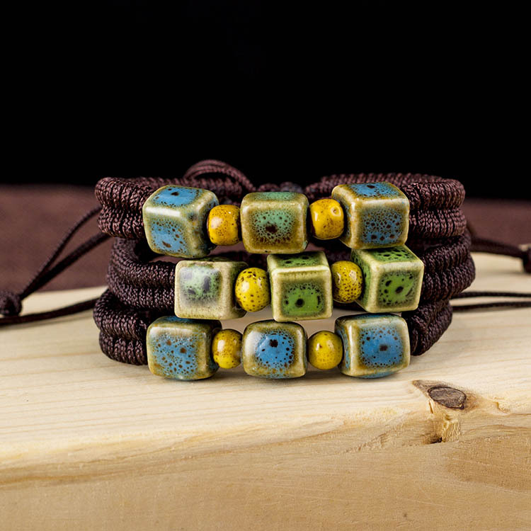 Wholesale of jingdezhen ceramic glaze color bracelet JXB013 hand knitting is green