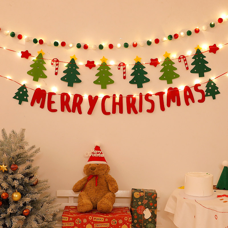 Christmas Decorations Supplies Ins Christmas Tree light string hanging decoration Elk Lakflower Wall Decoration Wall Decoration Scene Cloth-Taobao