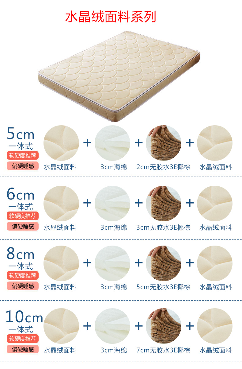 Bắc cực nhung xơ dừa nệm cọ cứng brown pad 1.8 m giường 1.5 m miếng bọt biển pad Simmons latex mat