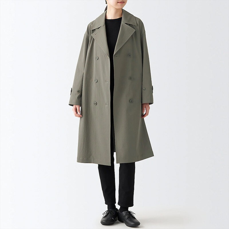Unprinted Japanese-Style Water-Resistant Double-Breasted Women's Coat, Simple Trench Coat, Spring and Summer Thin Waterproof Loose Long Coat