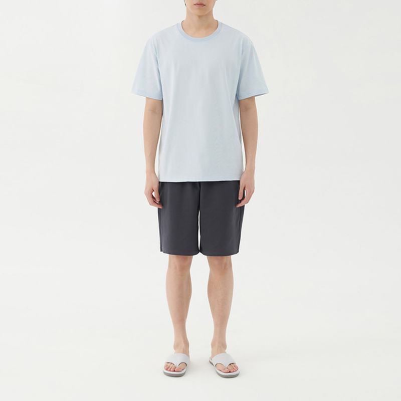 Muji Japanese Style Men's Cool T-Shirt Home Pajamas Set Knitted Cotton Shorts Couple Home Clothes