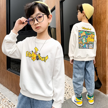 Boys long-sleeved T-shirt summer 2021 spring childrens base shirt spring and autumn childrens white top Boys sweater