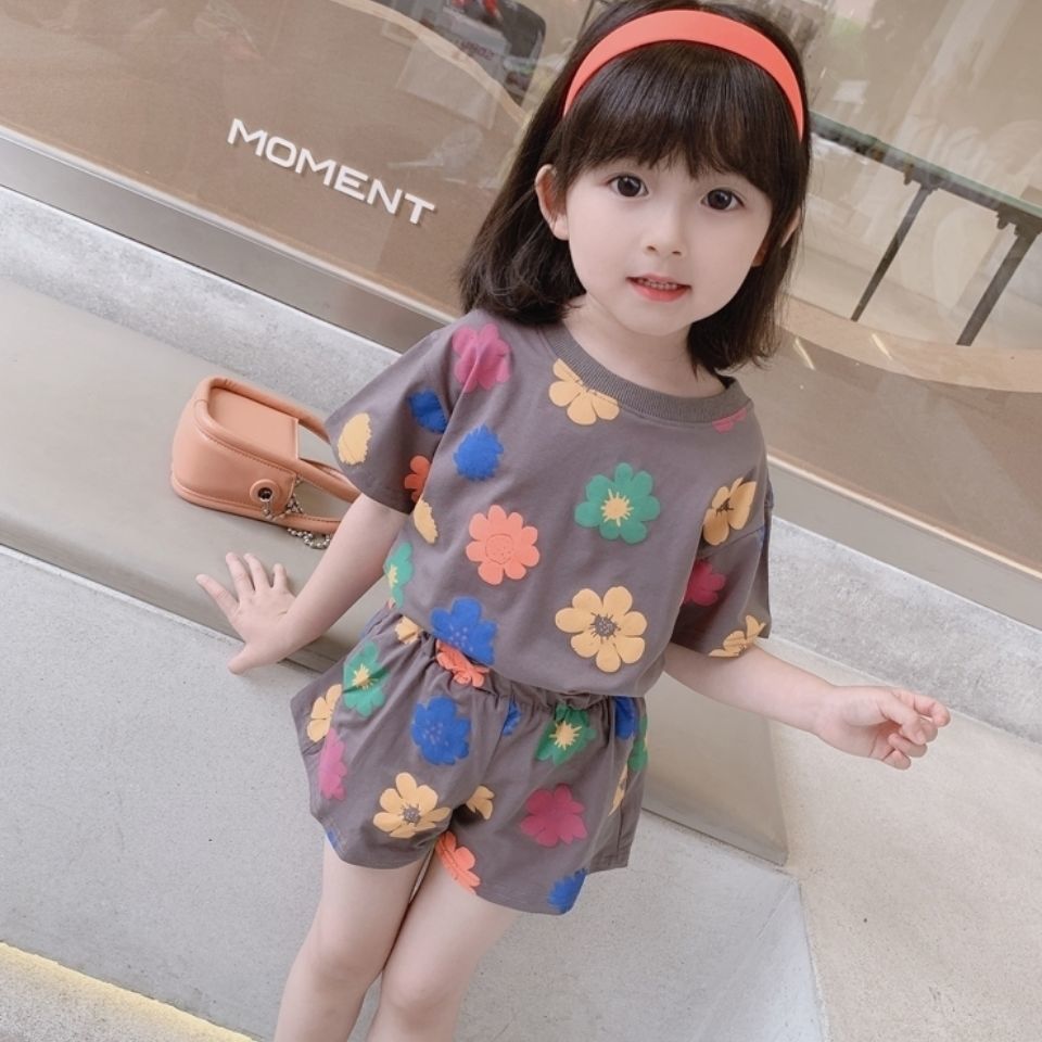 Girls Summer Flower Set 2022 new Han - Edition Children's Network Red Ocean Gazprom Baby Summer Short Sleeves