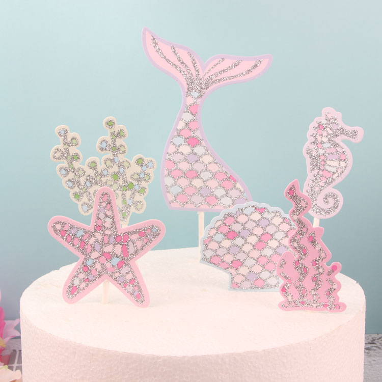 Cake Decoration Plug-in Marine Series Shiny Mermaid Tail Suit Summer Bestselling Cake Decoration Inserts