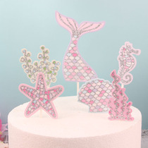  Cake decoration plug-in Ocean series shiny mermaid tail set Summer best-selling cake decoration plug-in