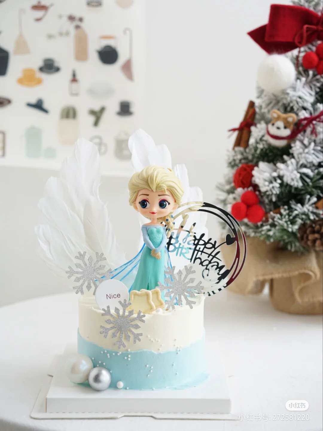 Girl Birthday Cake Decoration White Snow Princess Beauty Fish Belle Anna Esa Sofia Princess Pendulum Model