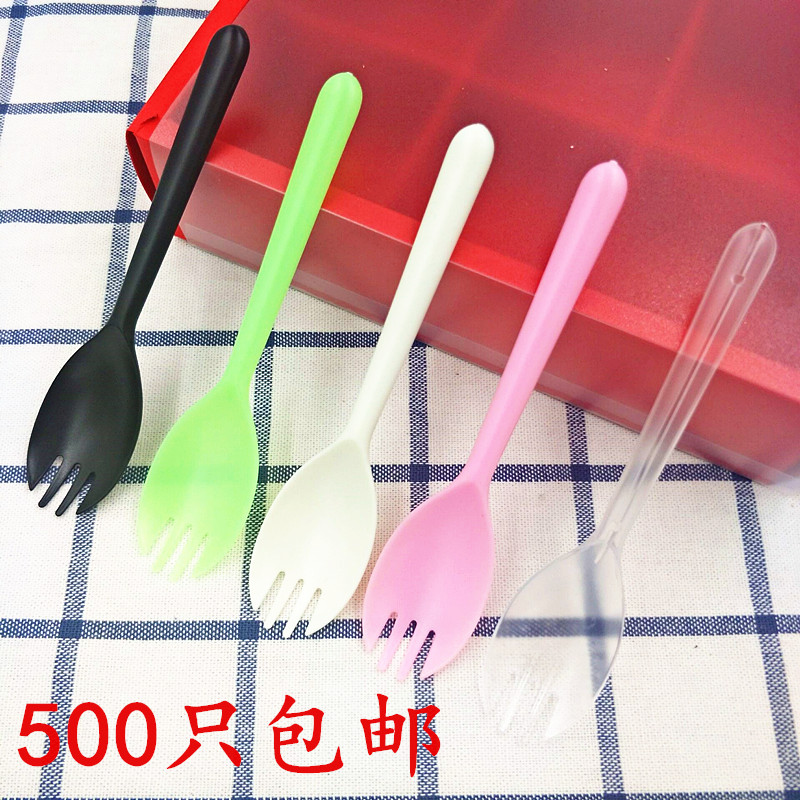 Plastic Disposable Spoon Cake Fork Disposable Fork Spoon Cake Independent Packaging Colorful Ice Cream Sweet Spoon