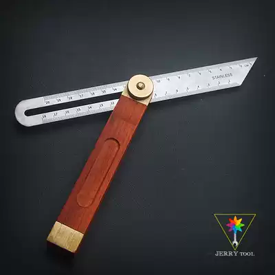 Retro flavor stainless steel mahogany movable angle ruler Universal scribing ruler T-type sliding angle ruler protractor tool