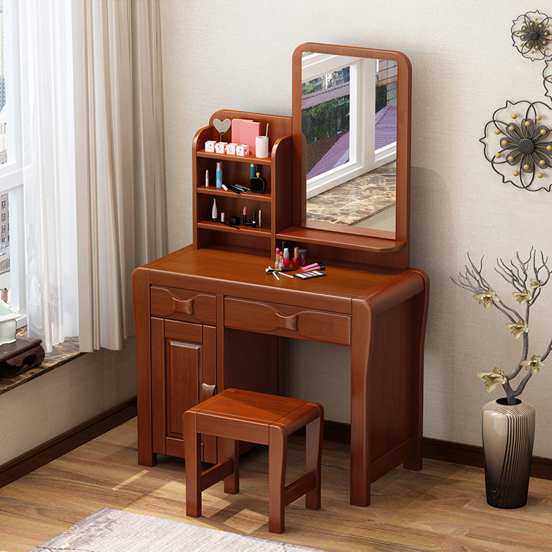 Solid wood Makeup Bench Modern Chinese Style Makeup Table Containing Cabinet small family Bedroom Multi-function with rack dressing table
