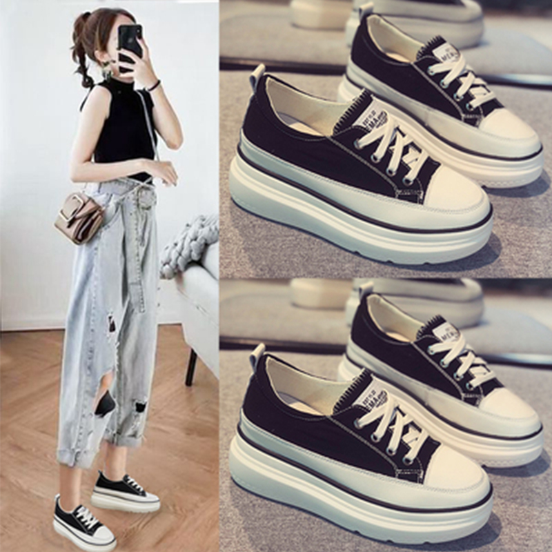 Hong Kong Net Red Sail Cloth Shoes Women 2021 New retro thick bottom 100 Heightening Shoes One foot Foot Pedal Fall Tide Shoes