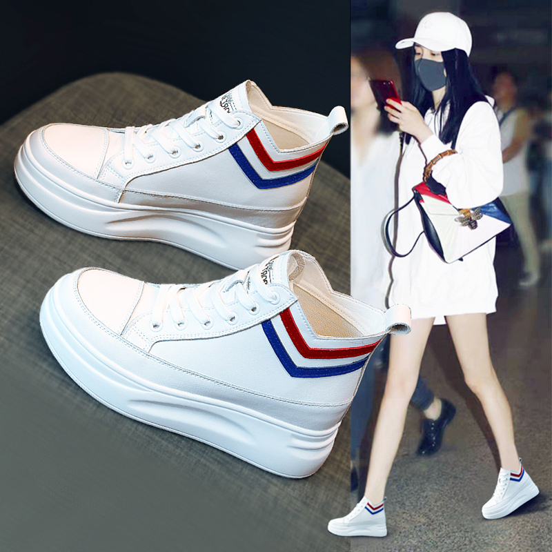 Star Yang Mi with the same style inner heightening small white shoes women's shoes 2022 autumn and summer new thick bottom mesh high tube shoes