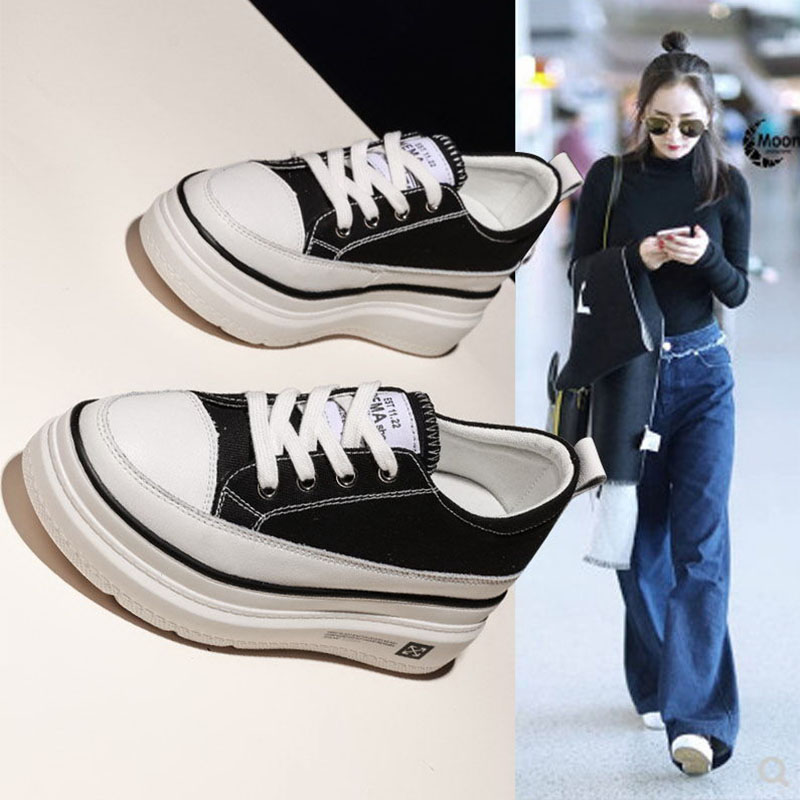 Yang power Tongfan Sail Cloth Shoes Thick bottom pine pastry heightening 2021 spring autumn new 100 hitch casual bag shoes little white women's shoes