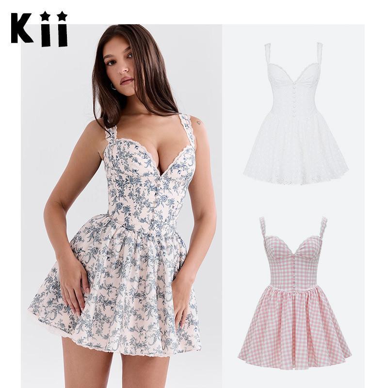 Kii Genuine American Product in Transit House of Cb British-Style Blue and White Porcelain Cinched Waist Mini Dress Brigitte