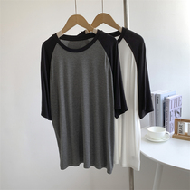 Modal cotton raglan sleeve short-sleeved T-shirt for women summer thin drape loose large size round neck top dance wear