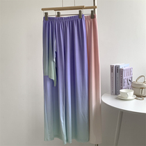 Mesh texture gradient floating gauze wide-leg pants for women attractive gradient color high-waisted slim straight pants yoga pants