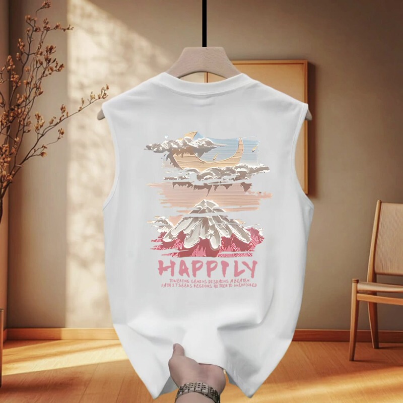 2025 Summer New Sleeveless Vest T-Shirt for Men, Trendy Brand with Snow Mountain Print, Cool and Stylish, Pure Cotton Outerwear 2025 Summer New Sleeveless Vest T-Shirt for Men, Trendy Brand with Snow Mountain Print, Cool and Stylish, Pure Cotton Outerwear