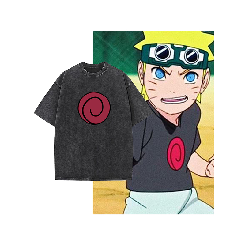 Capsule Studio Anime Naruto Uzumaki Childhood Style T-Shirt Merchandise Heavyweight Pure Cotton Short-Sleeve Top