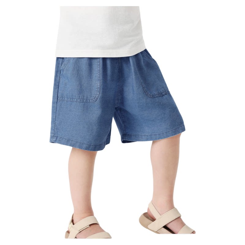 右欧男童天丝牛仔短裤夏季薄款童装纯色女童中裤新款儿童五分裤子