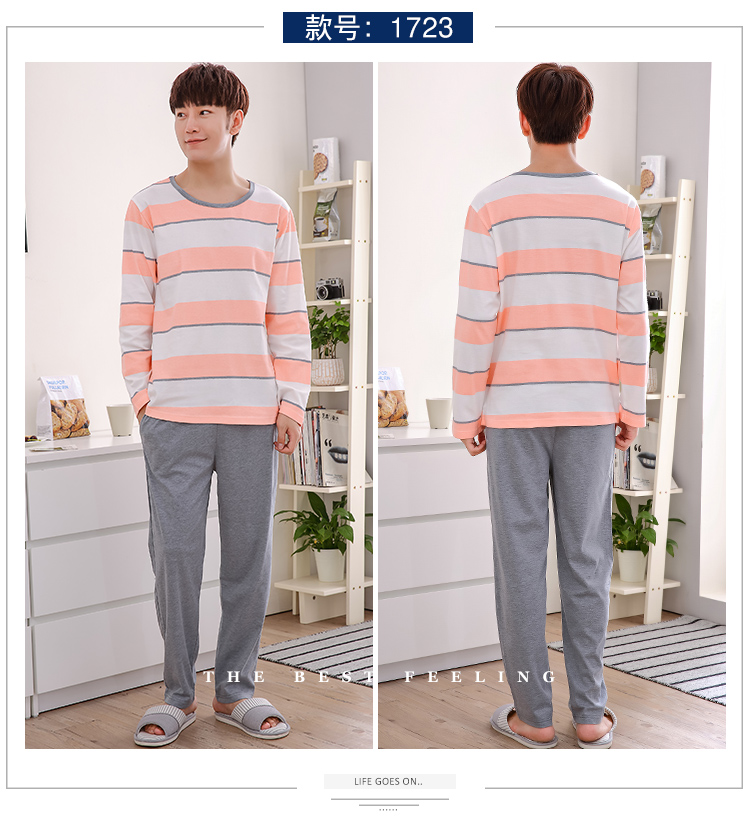 Bộ đồ ngủ mùa xuân và mùa thu nam dài tay cotton thanh niên kích thước lớn cho nam cotton mỏng phần giản dị phục vụ nhà sinh viên phù hợp với mùa đông pijama tiểu thư