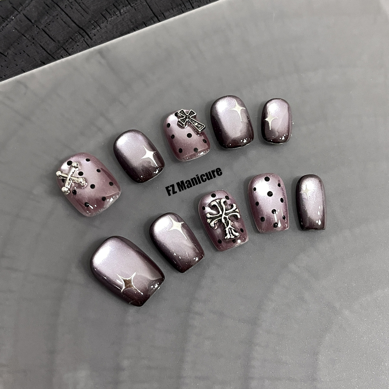 Fz Original Wearable Nails - Sweet and Cool Berry Purple Series Cat Eye Whitening Handmade ins Style Korean Wearable Nails Fz Original Wearable Nails - Sweet and Cool Berry Purple Series Cat Eye Whitening Handmade ins Style Korean Wearable Nails