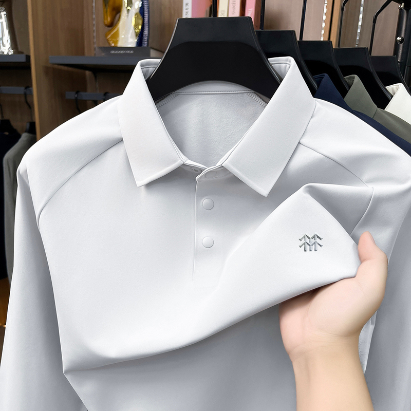 Outlet Autumn and Winter Men's Polo Shirt with Lapel, Outdoor Sports Business Versatile Long-Sleeve T-Shirt, Middle-Aged Men's Shirt