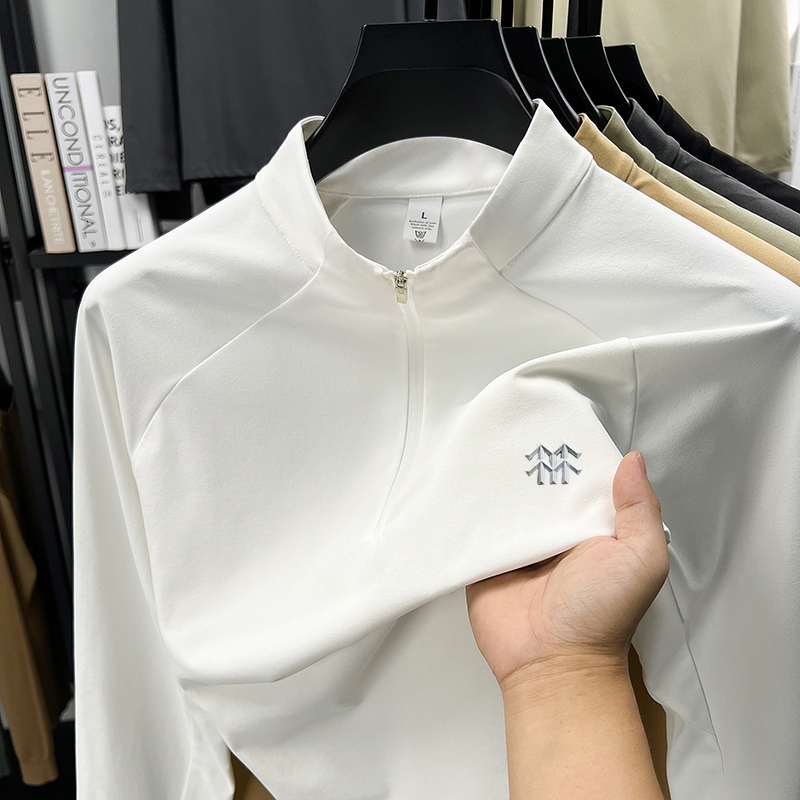 Outlet New Autumn and Winter Men's Half-Zip Sweatshirt Stand Collar Sports T-Shirt Solid Color Long-Sleeve Outdoor Base Layer Shirt Outlet New Autumn and Winter Men's Half-Zip Sweatshirt Stand Collar Sports T-Shirt Solid Color Long-Sleeve Outdoor Base Layer Shirt
