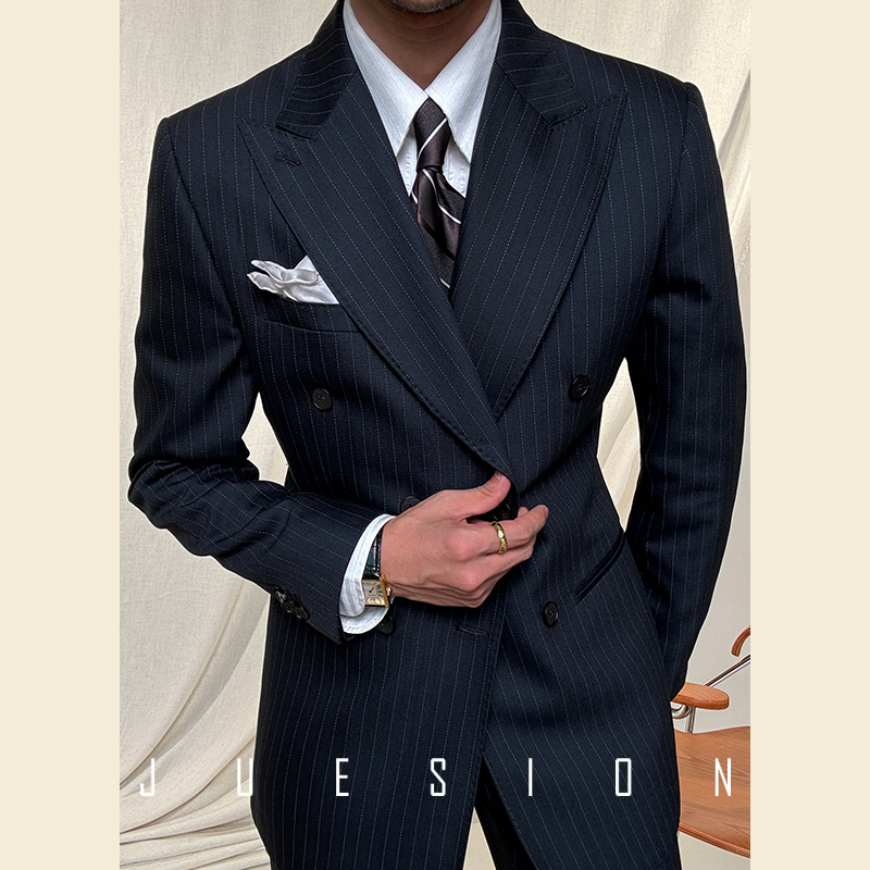 Gu Brand Double-Breasted Italian-Style Spring/Summer Semi-Lined Suit Set with Notched Lapel and Buttoned High-End Three-Piece Men's Suit