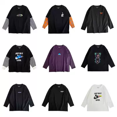 Boys ' long-sleeved T-shirt pure cotton middle and large children's black bottoming shirt children's 2021 autumn new boys spring and autumn tide brand